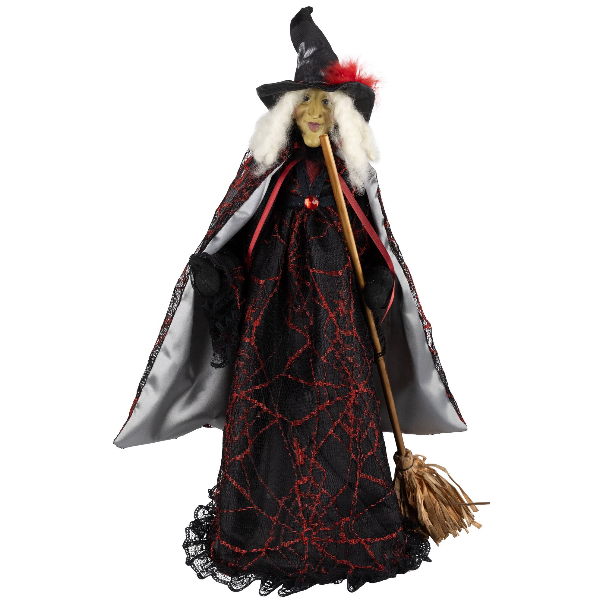 Victorian Style Witch with Broom Halloween Figure - 18"